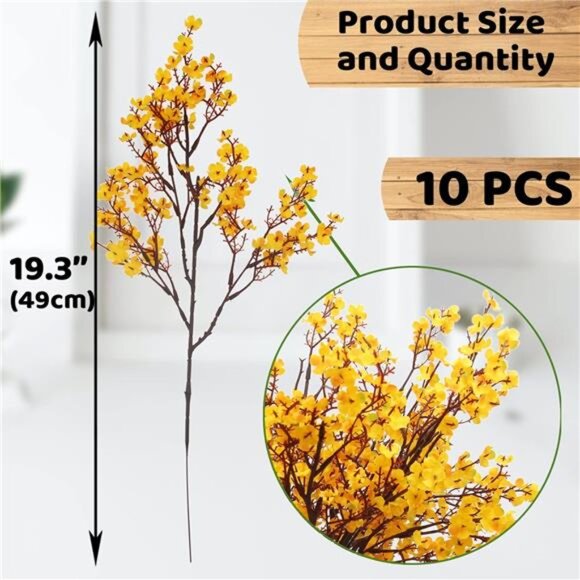 10 Pcs Artificial Babys Breath Flowers Orange Fake Silk Gypsophila Flowers - Picture 2 of 8